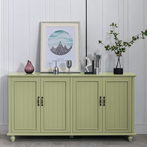 Sideboard Buffet Cabinet with 4 Doors, Vintage Coffee Bar Station, Green | Farmhouse Storage Cabinet for Dining Room and Kitchen, 62'' Large TV Stand with Adjustable Shelf, Heavy Duty, Painted Finish - color: Green, size: 4 Doors