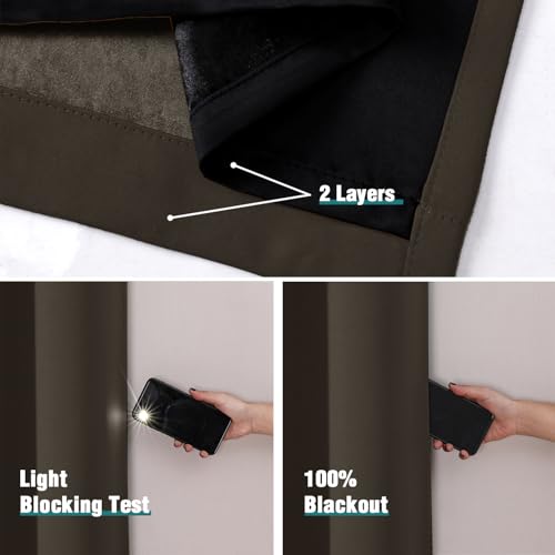 ChrisDowa 100% Blackout Curtains for Bedroom 63 Inches Long 2 Panels Set | 2 Thick Layers, Thermal Insulated, Light Blocking, Grommet, Window Treatment, Living Room Drapes, Brown, 38 x 63 Inch - color: Brown, size: 38"W x 63"L (Pack of 2)