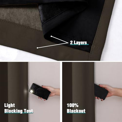 ChrisDowa 100% Blackout Curtains for Bedroom 63 Inches Long 2 Panels Set | 2 Thick Layers, Thermal Insulated, Light Blocking, Grommet, Window Treatment, Living Room Drapes, Brown, 38 x 63 Inch - color: Brown, size: 38"W x 63"L (Pack of 2)