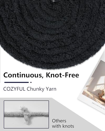 Cozyful Chunky Yarn for Hand Knitting, #9 Thick Jumbo Big Chunky Yarn for Crocheting, Super Chunky Knit Blanket Yarns, Large Chunky Chenille Yarns, 8 Pack (30 yds 8 oz Each Skein), Black - color: Black