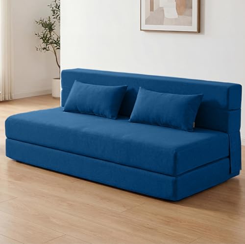 SUYOLS Folding Sofa Bed with Pillows- Convertible Chair Floor Couch & Sleeping Mattress, Foldable Memory Foam Sleeper for Living Room/Dorm/Guest Room/Home Office/Apartment/Loft, Queen, Navy Blue - color: Navy Blue, size: Queen