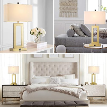 gernehop Gold Table Lamps Set of 2 with Dual USB Ports,3-Way Dimmable Touch Control Bedside Lamps,22inch Tall Modern Bedroom Table Lamp for Living Room,Nightstand LED Bulbs Included - color: 22Inch Whie&Gold