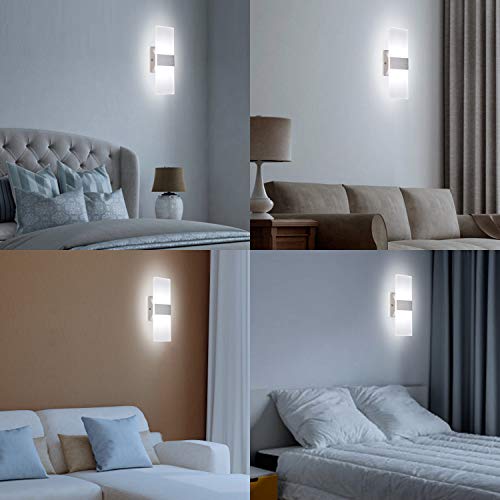 TRLIFE Modern Wall Sconces, Dimmable Wall Sconces Set of 2 Wall Mounted Lights 12W 6000K Cool White Hardwired Wall Sconce Lighting for Bedroom Bedside Living Room Stairway Hotel(2 Pack) - color: Cool White, size: Silver Brushed Aluminum