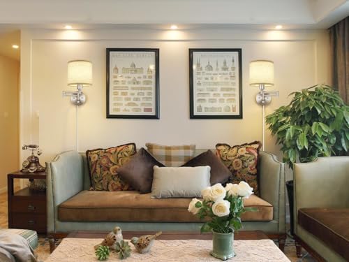 Plug in Wall Sconces with Remote Control, Dimming & Adjustable Colors 2700K-6500K, Hardwire or Plug-in, Swing Arm Wall Lamp with Linen Fabric Shade, Wall Sconces Set of Two, Brushed Nickel Finish - color: Brushed Nickel & Linen