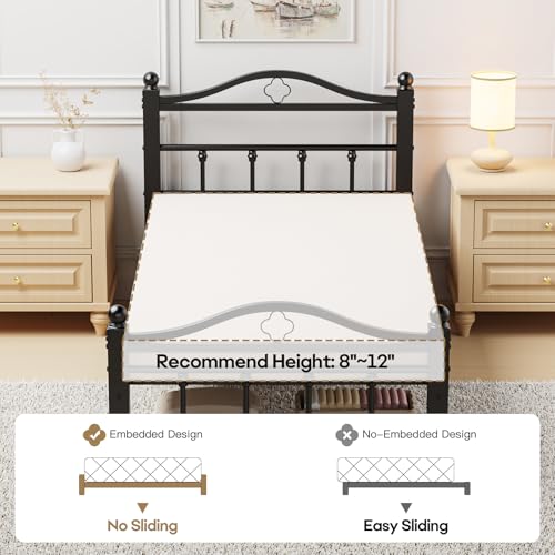 Twin Bed Frames with Headboard | 1500LBS Heavy Duty, Noise Free Design, 12 Inch Under-Bed Storage Space, No Box Spring Needed, Tool-Free Assembly - size: Twin