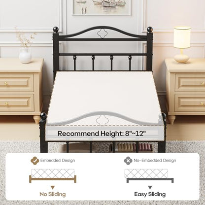 Twin Bed Frames with Headboard | 1500LBS Heavy Duty, Noise Free Design, 12 Inch Under-Bed Storage Space, No Box Spring Needed, Tool-Free Assembly - size: Twin
