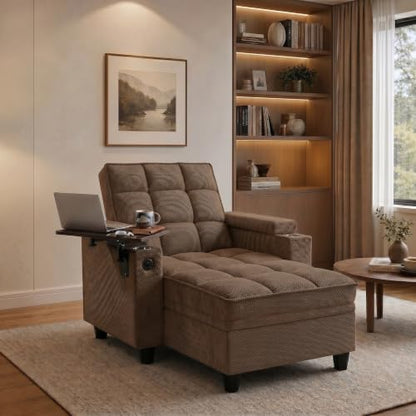 Convertible Sleeper Chair, Pull Out Sofa Bed with Adjustable Backrest & Hidden Storage Armrest, Single Sofa Recliner with USB Charging Port & Cup Holders for Living Room, Bedroom, Coffee - color: C-coffee-l2