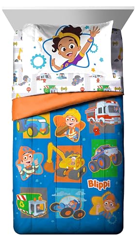 Jay Franco Blippi & Meekah Trucks Full Comforter Set - 7 Piece Blue Bedding Sheet Set & Pillow Covers - Super Soft Microfiber Bed Set | Bed in a Bag, Comforter Sheets Shams Pillowcases, Official Product, Soft Microfiber, Machine Washable, Kids Gift - colo