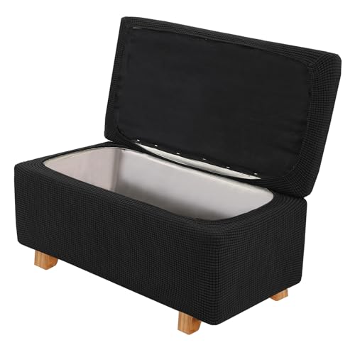 2-Piece Stretch Ottoman Covers – Rectangle Slipcovers for Folding Storage Stools, Non-Slip Elastic Bottom, Soft Fabric Furniture Protectors (Black, Large) - color: Black, size: Large