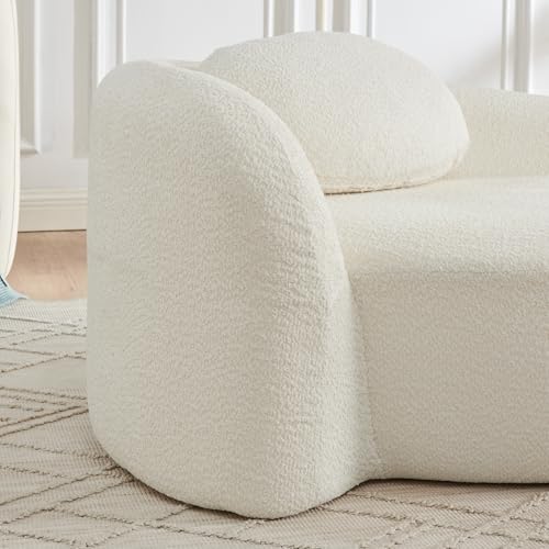 Modern Oval Chaise Lounge Chair, Boucle Upholstered Single Lazy Sofa with Integrated Backrest, Side Armrest, Matching Pillow, Space Saving Accent Lounger for Living Room Reading Nook (Beige) - color: Beige
