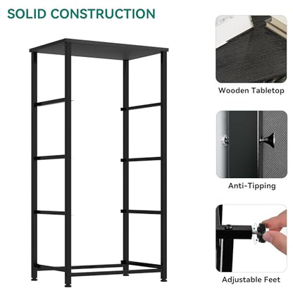 DWVO Storage Tower with 4 Drawers - Fabric Dresser | Organizer Unit for Bedroom, Living Room, Closets, Sturdy Steel Frame, Easy Pull Fabric Bins, Wooden Top - color: Cool Black, style: 4-Drawer