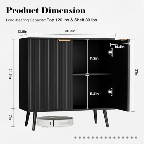 Set of 3 Fluted Storage Cabinet, Buffet Cabinet with Storage, Wood Sideboard with Adjustable Shelf, Modern Accent Cabinet & Console Table for Entryway, Living Room, Dining Room, Black - color: Black, size: 3 Pieces