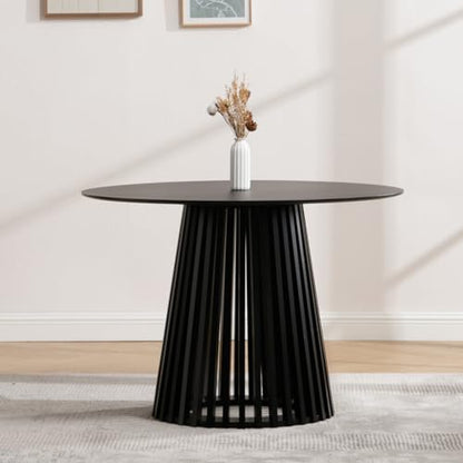 HEAH-YO Round Dining Table Set of 1, Modern Kitchen Table with Solid Wood Stripes, 43 Inch Wood Dinner Table for Kitchen Dining Room, Black - color: Black