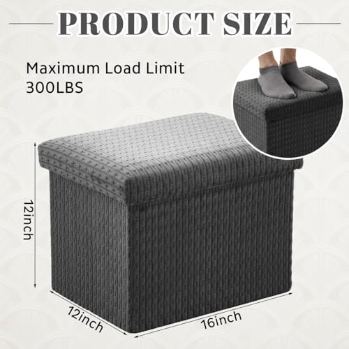 Thyle Storage Ottoman with Lid, Foldable Foot Rest Stool with Hidden Storage, Corduroy Ottoman for Living Room Bedroom Dorm Under Desk, 16x12x12 Inch(Grey)