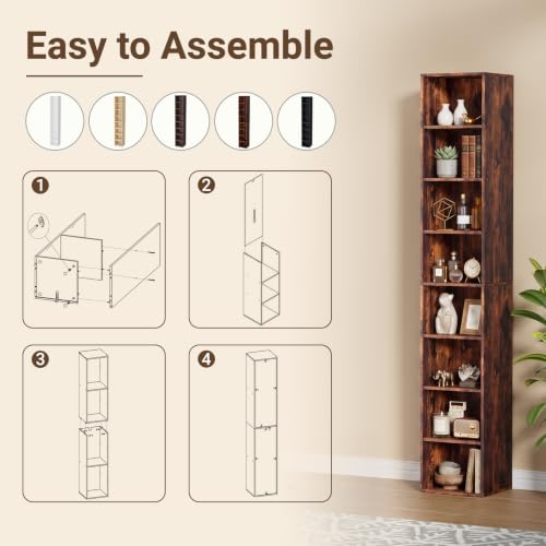 8 Cube Retro Brown Book Shelf, Tall Bookcase for Bedroom Home Office - color: Retro Brown, size: 8 Cube