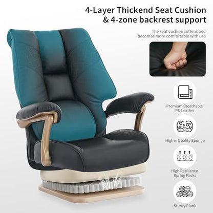 EXCEBET Big and Tall Executive Office Chair with Footrest, 400LBS Capacity Ergonomic High-Back Desk Office Chair with Lumbar Support, Padded Armrests & Thick Cushion, Black PU Leather Chairs - color: Black