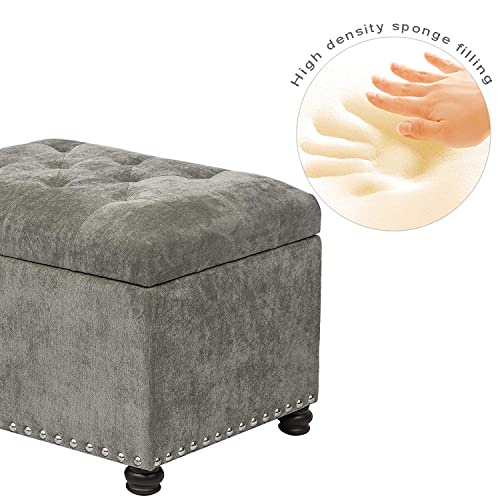 Storage Ottoman Foot Rest Stool, 24" Velvet Footstool Bench for Living Room Bedroom, Light Grey - color: Light Grey