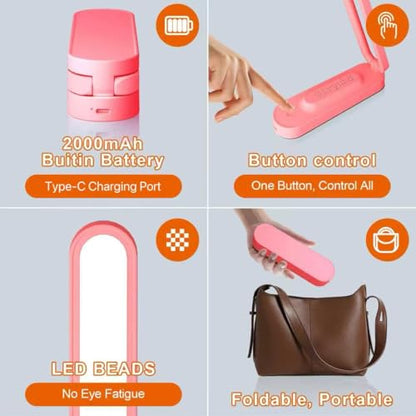 Giryuhd LED Desk Lamp for Office Home & Battery Operated Lamp Rechargeable Lamp Foldable & Portable Light, LED Desk Light Strip, 3 Brightness Dimmable Small Desk Lamp Wireless Reading Lamp - color: Red