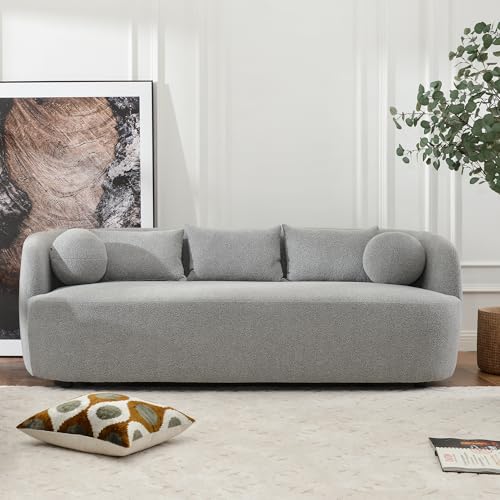 KINWELL 85" Boucle Upholstered Sofa with 2 Swivel Barrel Chairs, Grey | No Assembly Sherpa Living Room Furniture Sets, 3-Seater Couch Settee and Accent Chairs Armchairs for Small Spaces Apartment - color: Ash Grey, size: Sofa + 2 Chairs