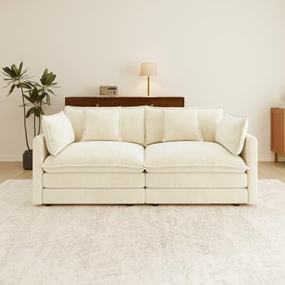 76.7” Oversized Beige White Loveseat Sofa, 2 Seater Large Sectional Couches for Living Room, Chenille Fabric Modular Sectional Sofa, Deep Seat Home Sofas Set, Love Seat Couches - color: Beige White, size: 2 Seater