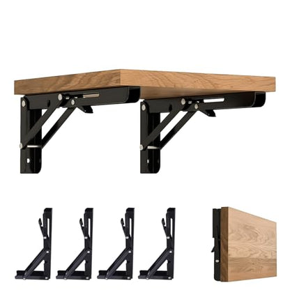 Folding Shelf Brackets 10 Inch - 4PCS Heavy Duty Metal Bracket Shelf, Wall Mounted Collapsible Bracket for Space Saving Bench Table Outdoor Smoker, Max Load: 150 lb - size: 10 Inch 4 PCS