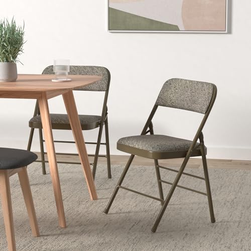 Pack of 2 (Fabric/Vinyl) Steel Frame Metal Foam Padded Folding Chairs (Black, Gray, White) (2-Pack - Fabric Gray) - color: 2-pack - Fabric Gray