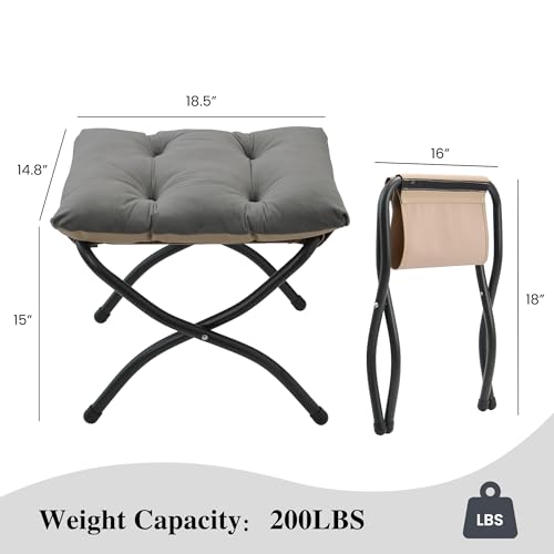 15"(H) Folding Ottoman, Set of 2, Foldable Footrest Stool, Small Foot Stool for Couch, Collapsible Foot Rest Ottoman for Sofa, Accent Padded Ottomans for Living Room, Bedroom, Dark Grey - color: Dark Grey 2pcs