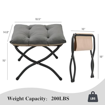 15"(H) Folding Ottoman, Set of 2, Foldable Footrest Stool, Small Foot Stool for Couch, Collapsible Foot Rest Ottoman for Sofa, Accent Padded Ottomans for Living Room, Bedroom, Dark Grey - color: Dark Grey 2pcs
