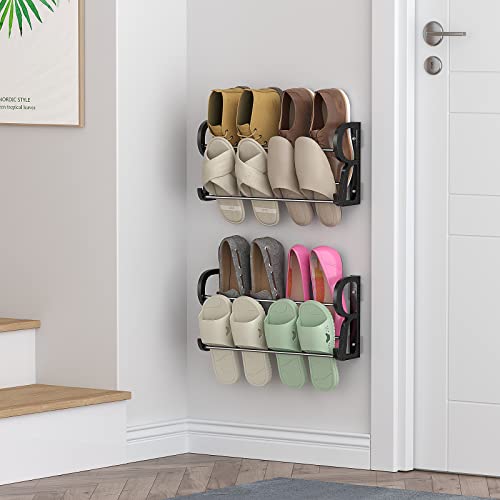 Hanging Shoe Rack 2Pack, Wall Mount No-Drill Shoe Organizer for RV | Holds 8 Pairs (4 Per Rack), Adhesive Mount No Drilling, Stainless Steel Frame, Lightweight, Multi-Scene Storage - style: 2 Pack