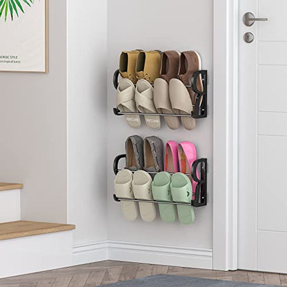 Hanging Shoe Rack 2Pack, Wall Mount No-Drill Shoe Organizer for RV | Holds 8 Pairs (4 Per Rack), Adhesive Mount No Drilling, Stainless Steel Frame, Lightweight, Multi-Scene Storage - style: 2 Pack