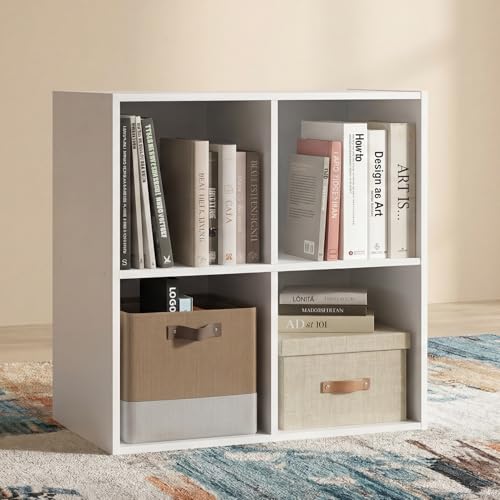 Signature Design by Ashley 4 Cube Storage Organizer, White Bookshelf | Durable engineered wood in sleek white, Versatile entryway bedroom & study room storage, Fits 10.5-inch bins, Onita Series - color: White, size: Four Cube