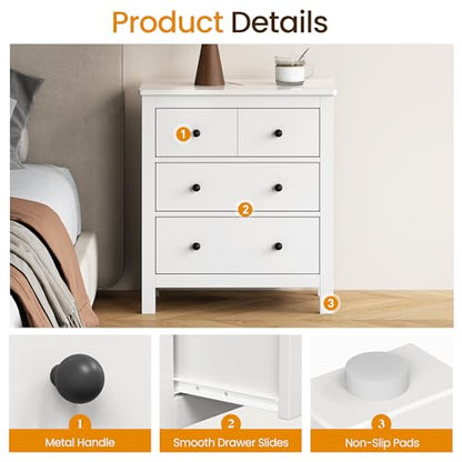 RoyalCraft White 3 Drawer Nightstand, 27" H End Table with Storage, Modern Bedside Table with Drawers, Night Stands for Bedroom, Entryway, Hallway - color: White