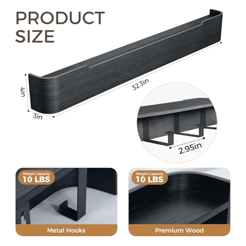 Coat Rack Wall Mount with Shelf Entryway Shelf Modern Key Holder Hanger Wall Shelves with Hidden Hooks for Hanging Towels Coats Hats Bags for Hallway Bathroom Bedroom(Black, 8 Hooks) - color: Black, size: 8 hooks