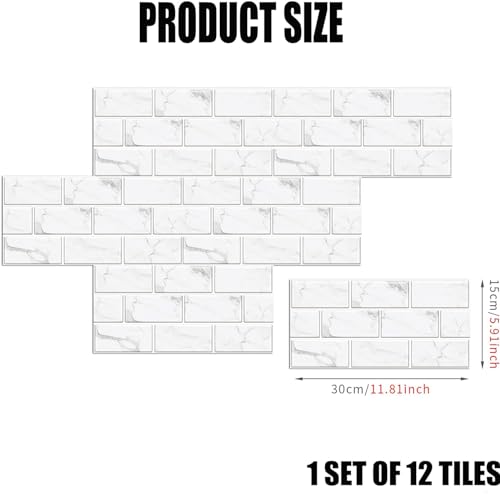 12-Sheet White Peel and Stick Wallpaper, Subway Tile 6''x12'' Self Adhesive Wall Tiles Waterproof PVC Stick on Backsplash Vinyl Decorative Tiles Stickers for Kitchen Bathroom - color: White