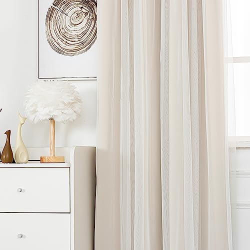 INLINAS Blackout Curtains with Sheer Overlay, Beige, 52x84 Inches | Grommet Top Double Layer Curtains for Bedroom and Living Room Thermal Reduction Light Blocking and Energy Saving, Set of 2 - color: Beige, size: 52"W x 84"L (Pack of 2)