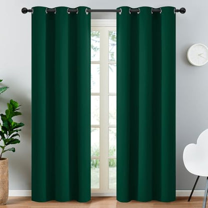 Yakamok Blackout Curtains 38x90 inch Dark Green Thermal Drapes-Bedroom | 2 panels,room darkening,thermal insulated,noise reducing,privacy protection,grommet window treatment,living room study dining - color: Dark Green, size: 36"W x 90"L (Pack of 2)