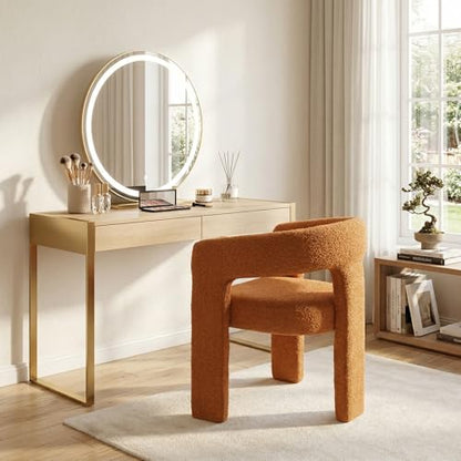 HNY Modern Sherpa Barrel Single Dining Chair, Orange | Upholstered Accent Armchair With 18.5" Wide Seat No Assembly Required For Living Room Bedroom Vanity Small Spaces - color: Orange Sherpa