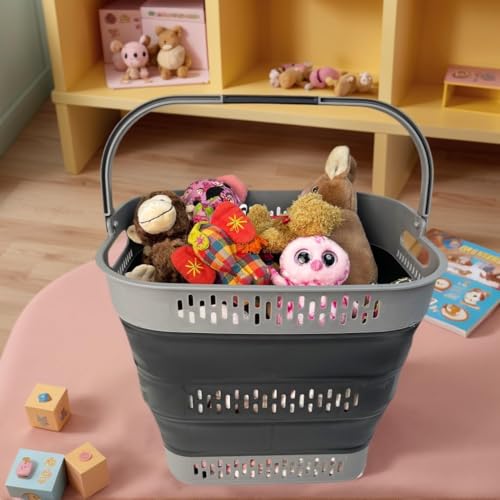 SAMMART 38L (10 Gallon) Collapsible Plastic Laundry Basket - Portable Pop-Up Storage Container/Organizer – Foldable Space Saving Laundry Hamper (2, Grey/Black) - color: Grey/Black