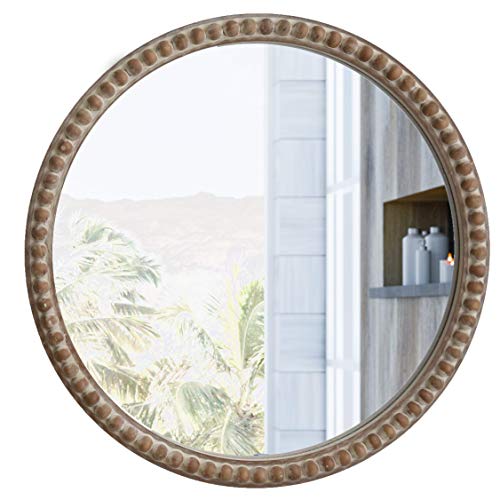 COZAYH Distressed Wood Frame Accent Mirror, Rustic Farmhouse Style Decorative Wall Mirror (Round) - size: 29.2"L x 1"W
