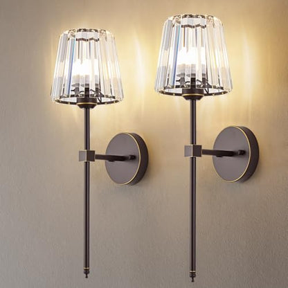Crystal Battery Operated Wall Sconces Set of 2, Brown and Gold Rechargeable Wireless Wall Lights with Crystal Lampshade, 12 RGB and 3CCT Dimmable Wall Lamps with Remote for Bedroom Living Room Hallway - color: Brown and Gold