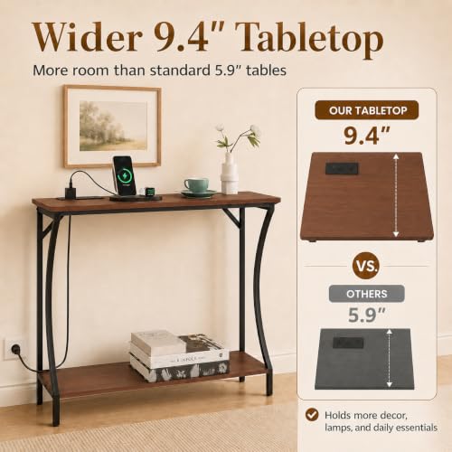 ARTPOWER Console Table with Built-in Power Outlets, Wood Narrow Behind Couch Sofa Table with Charging Station, Skinny Entryway Table with Open Shelf for Living Room, Hallway,Foyer,Set of 2, Brown - color: Brown, size: 2-packs