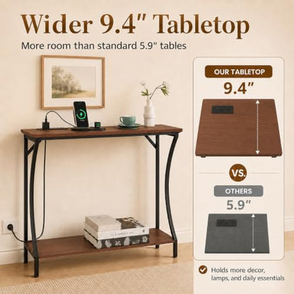 ARTPOWER Console Table with Built-in Power Outlets, Wood Narrow Behind Couch Sofa Table with Charging Station, Skinny Entryway Table with Open Shelf for Living Room, Hallway,Foyer,Set of 2, Brown - color: Brown, size: 2-packs