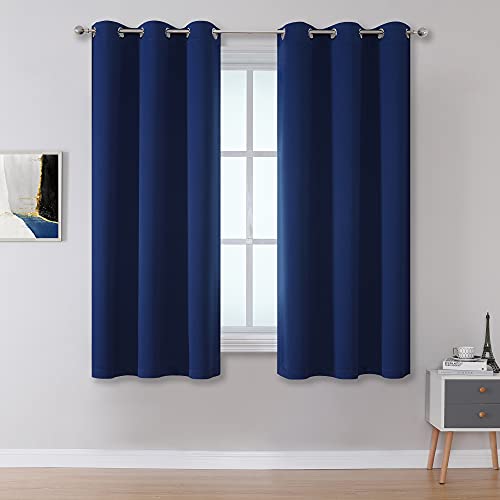 Navy Blue Kitchen Curtains, Short Blackout Curtains for Kids Bedroom Play Room Thermal Insulated Curtain Panels 34 Inch, Grommet Cafe Curtains(Navy, 34" Wide by 54" Long, 2 Panels) - color: Navy Blue, size: 34"W x 54"L (Pack of 2)