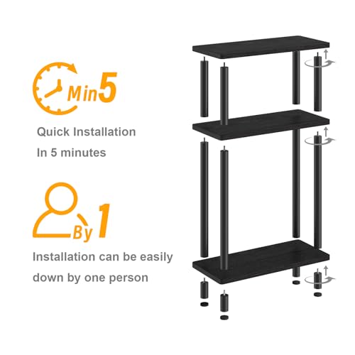 Apicizon Small Narrow Side Table, 3-Tier Skinny End Table, Black | Sofa Side Table, Slim End Table, Wood Storage Shelf, Slim Nightstand Bedside Table for Narrow Spaces, Living Room, Bedroom - color: Black, style: Narrow Side Table