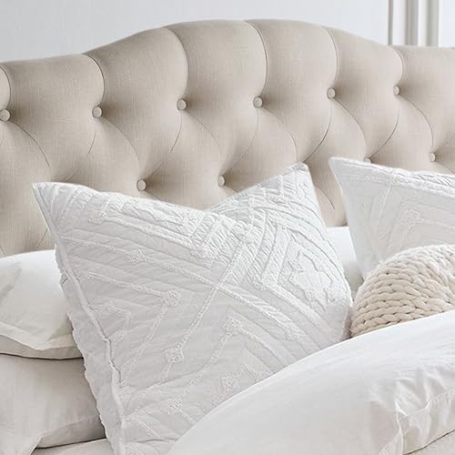 Rosevera Givanna Adjustable Height Headboard with Linen Upholstery and Button Tufting for Bedroom, Queen, Classic Beige - color: Classic Beige, size: Queen