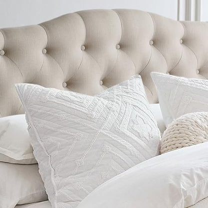 Rosevera Givanna Adjustable Height Headboard with Linen Upholstery and Button Tufting for Bedroom, Queen, Classic Beige - color: Classic Beige, size: Queen