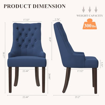 COLAMY Fabric Side Dining Chairs Set of 2, Wingback Upholstered Dining Room Chairs with Tufted Button, Living Room Chairs for Home Kitchen, Blue - color: Blue, size: Set of 2
