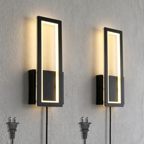 Modern Wall sconces Set of 2 Indoor LED Simple Wall Fixture Black Plug in Wall Lights for Living Room Bedroom Hallway Stairs