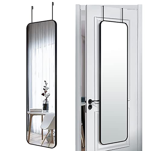 SCWF-GZ 47x14 Full Length Mirror Over the Door Hang or Wall Mounted Black | HD Clear Tempered Glass,Aluminum Frame Rect Full Body Dressing Make-up Mirrors for Bedroom,Bathroom, Entryway,Living Room - color: Black, size: 47"L x 14"W