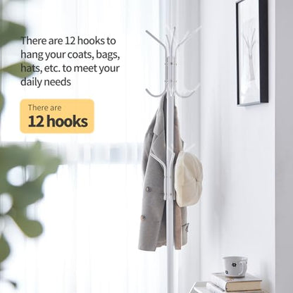 Coat Rack Freestanding for entryway,Living Room,Bedroom,Metal coat tree with12 Hooks and 3 Legs,hat stand (White) - color: White